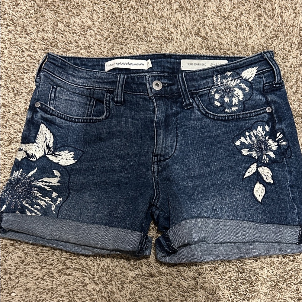 Anthropologie Blue Floral Jean Shorts